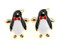 Gold Emperor Penguins in a red bowtie cufflinks shown as a pair side by side view close up image