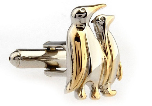 Gold & Silver Emperor Penguin Mates Cufflinks close up image