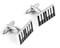 black and white inverted colors Piano Keys Cufflinks side angle view as a pair close up image