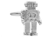 silver robot cufflinks close up image