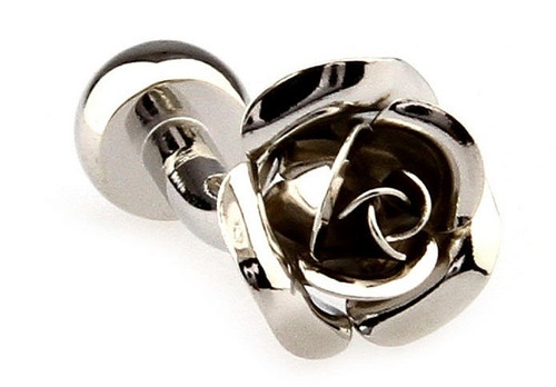 silver rose cufflinks close up image