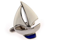 Silver Sailboat cufflinks shown as a pair close up image