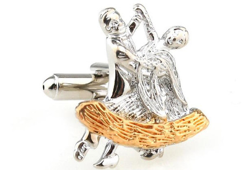 2 tone gold and silver salsa dancers cufflinks close up image