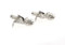 silver saxophone cufflinks shown as a pair close up image