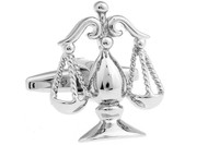 silver balancing scales of justice cufflinks close up image