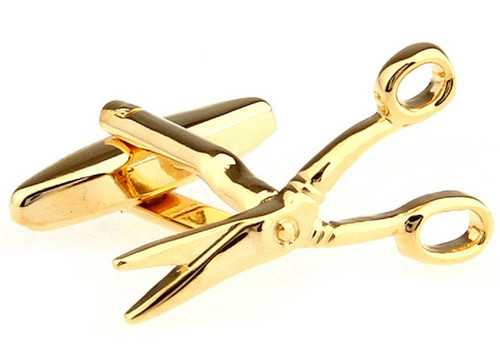 gold scissor cufflinks close up image