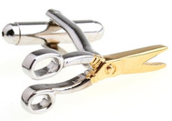 silver & gold cutting sheers scissor cufflinks close up image