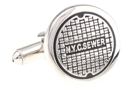 NYC sewer manhole cover cufflinks close up image