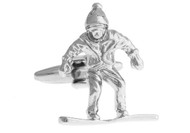 silver snowboarder cufflinks close up image