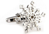 Silver snowflake cufflinks laser cut design close up image