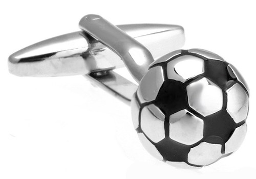 Silver & Black Soccer Ball Cufflinks 3D design close up image