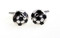 black and silver soccer ball cufflinks shown as a pair side by side view close up image
