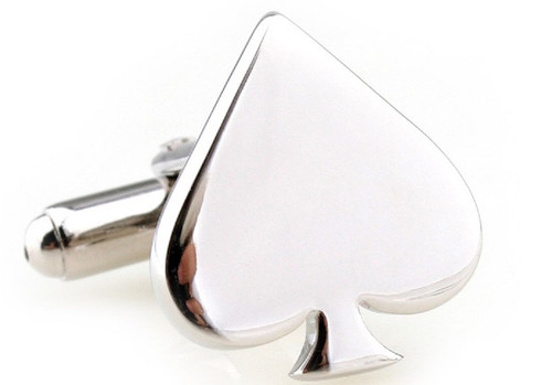 silver spade cufflinks close up image