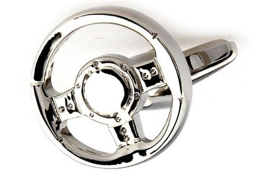Silver Momo steering wheel cufflinks close up image