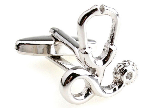 silver stethoscope cufflinks close up image