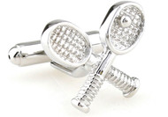 Silver criss crossed Tennis Racquets cufflinks close up image