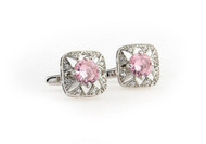 retro style classic pink crystal cufflinks shown as a pair close up image