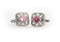 silver square cufflinks with pink center crystal shown as a pair close up image