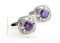 vintage style silver square with round purple crystal cufflinks shown as a pair with size dimensions 17 mm by 17 mm close up image