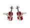 Red Classic Violin Cufflinks shown as a pair side angle view close up image