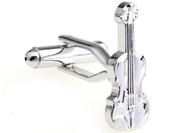 silver violin cufflinks close up image