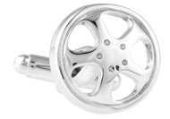 silver wheel mags cufflinks close up image