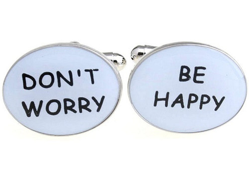 Don't worry be happy cufflinks shown as a pair close up image