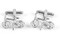 silver bicycle cufflinks shown as a pair close up image