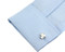 Silver 3 Three Leaf Clover Shamrock cufflinks displayed on a white french cuff shirt sleeve.
