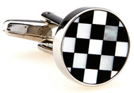 Round Black & Abalone Checkerboard Cuff-links close up image