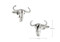 silver bull skull long horn steer cufflinks shown as a pair with size dimensions 16 mm by 25 mm close up image