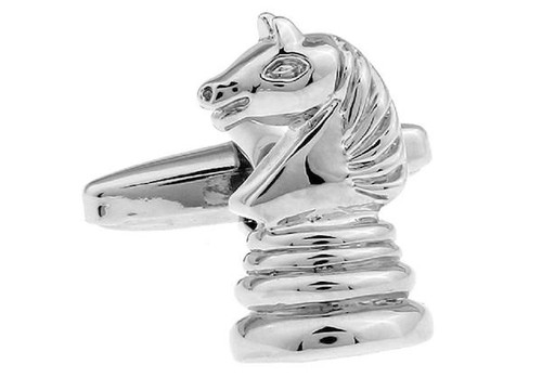 Silver Knight Chess Piece Cufflinks close up image