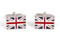 Flag of Great Britain cuff links shown as a pair close up image
