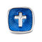 square blue & silver cross cufflinks close up image