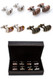 4 pairs Cuban cigar cufflinks gift set with all 4 pairs displayed in front of the presentation box