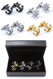 4 pairs assorted boating cufflinks gift set includes silver anchor cufflinks; gun metal anchor cufflinks; gold anchor cufflinks; silver ship wheel cufflinks, all displayed in a presentation gift box close up image