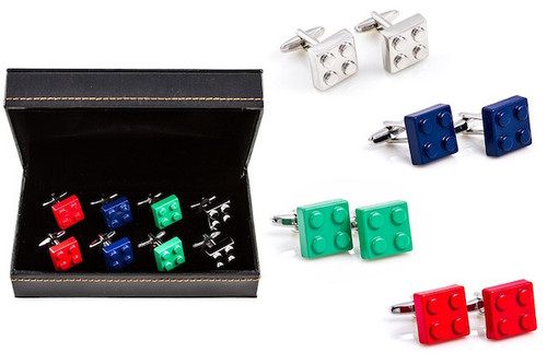 4 Pairs of Assorted Lego Building Blocks Cufflinks Gift Sets with presentation gift box