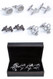 4 pairs assorted police detective cufflinks gift set displayed along side the presentation gift box