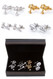 4 pairs assorted attorney cufflinks gift sets include:
1 pair silver scales of justice cufflinks
1 pair gold scales of justice cufflinks
1 pair silver gavel cufflinks
1 pair Trust me Im a Lawyer cufflinks