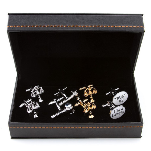 4 pairs assorted criminal justice theme cufflinks gift sets; Assorted Lawyer Cufflinks gift sets with presentation gift box