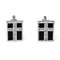 black rectangle with silver crystal cross cufflinks close up image