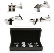 4 pairs assorted cross cufflinks gift sets shown as a set on display in the presentation gift box