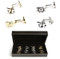 4 pairs assorted ship wheel & anchor cufflinks gift sets shown as pair beside presentation gift box and displayed in the cufflinks gift box. Cufflinks gift set includes:
1 pair silver ship wheel cufflinks
1 pair gold ship wheel cufflinks
1 pair silver anchor cufflinks 
1 pair gold anchor cufflinks