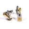 champagne bottle and champagne flute cufflinks shown as a pair close up image