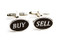 oval buy sell cufflinks shown as a pair close up image