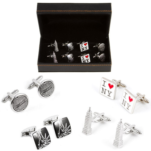 4 Pairs New York City Cufflinks Gift Set with Presentation Gift Box close up image