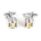 Gold & Silver Fishing Reel Cufflinks shown as a pair close up image