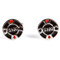 black $100 casino poker chip cufflinks shown as a pair close up image