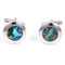 Round Silver & Abalone Cufflinks shown as a pair close up image