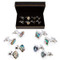 4 Pairs assorted Abalone cufflinks Gift set displayed in front of the presentation gift box close up image